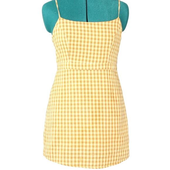 Urban Outfitters Yellow Plaid Mini Dress Women’s Size 2 - Picture 1 of 4